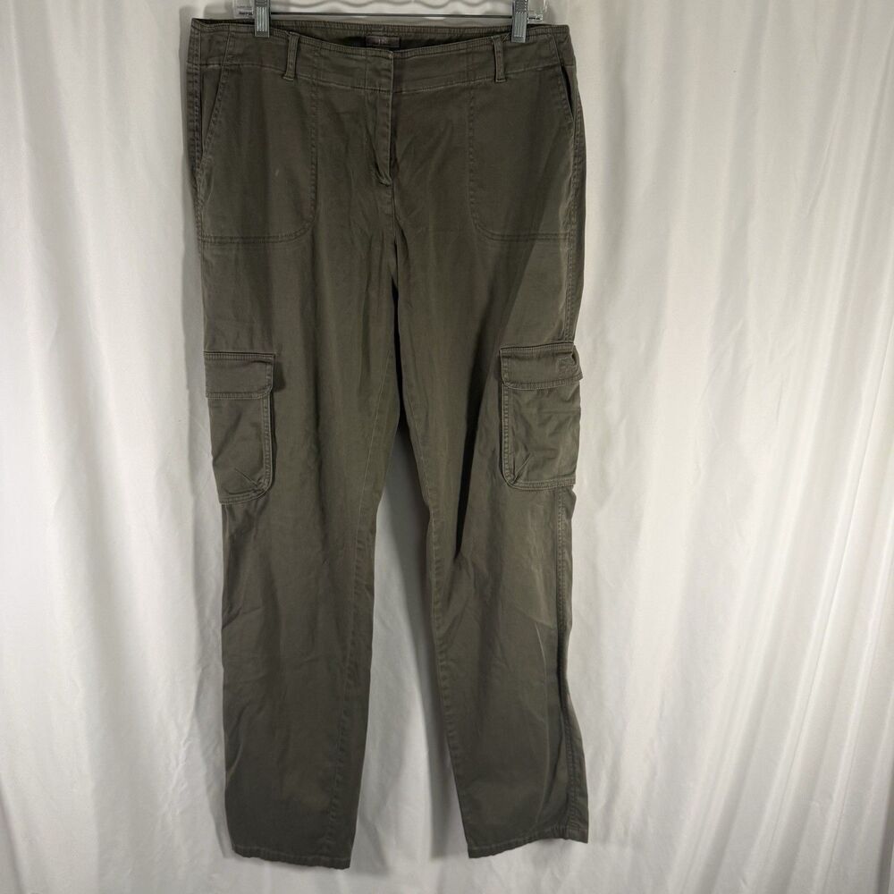 J Jill Cargo Pants Women's 12 Tall Green Cotton Blend Flat Front Pockets